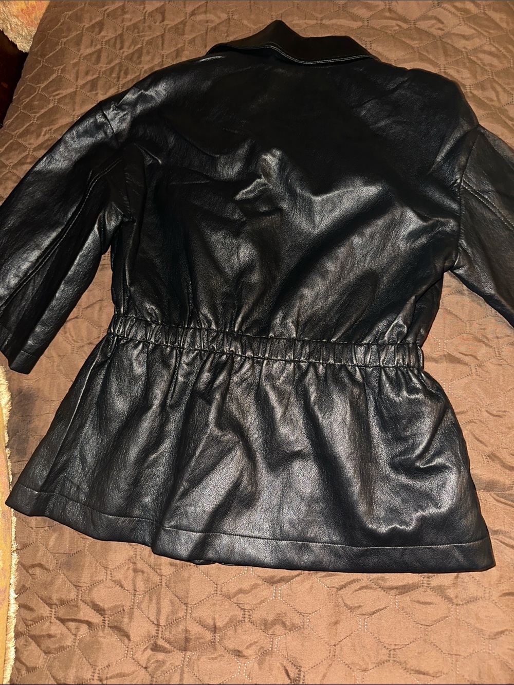 Zara Black Faux Leather Cinch-Waist Jacket - Picture 4 of 4